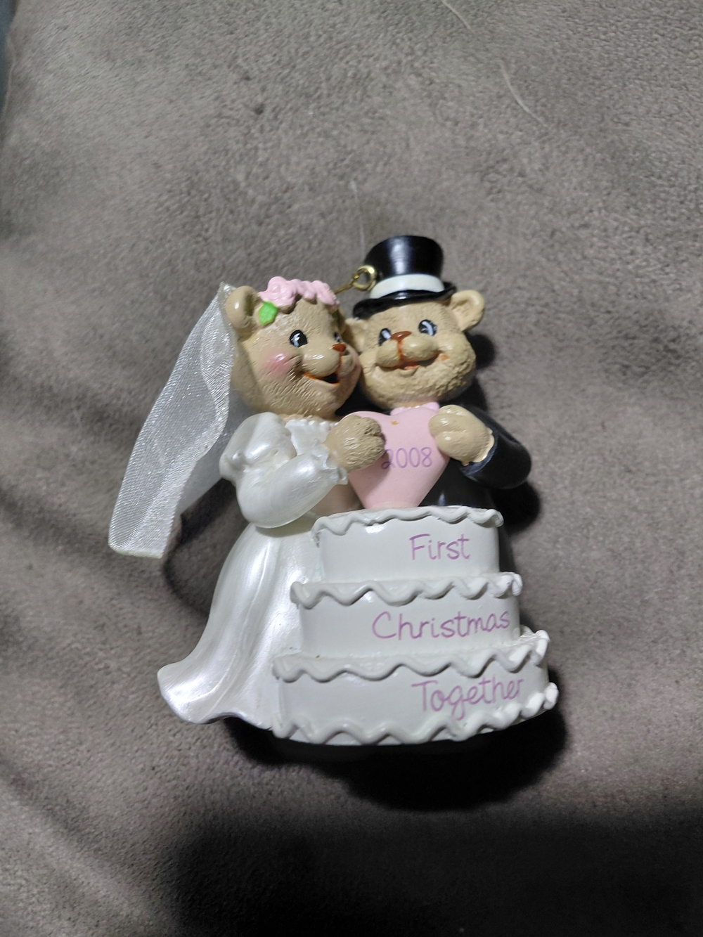 Bride & Groom Bear 'First Christmas Together' Ornament - White & Pink